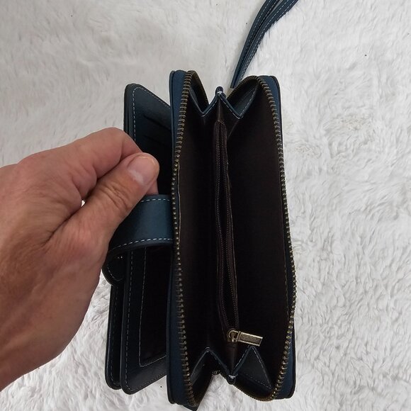 Charm Infinite Teal Wristlet Wallet Faux Leather Zip Around Western - Picture 8 of 10